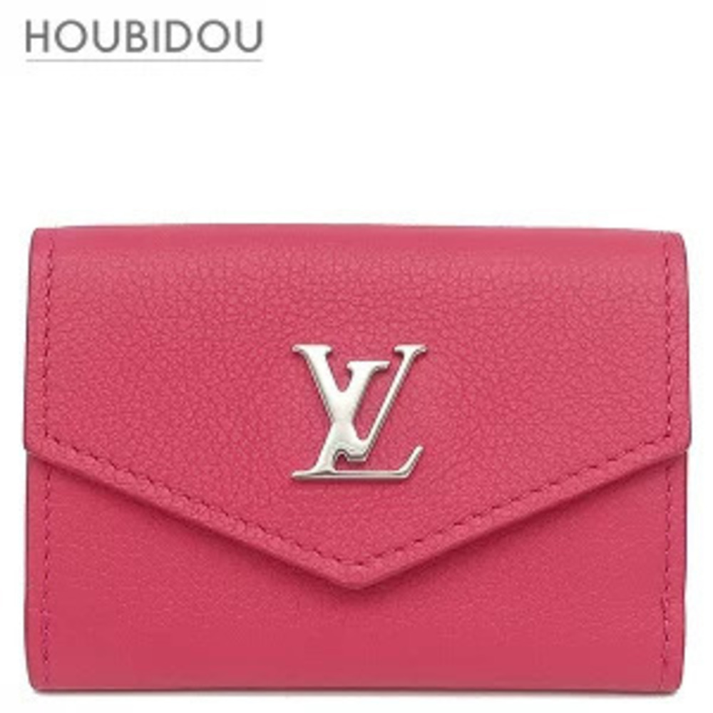 Louis Vuitton Portefeuille Lock Tri fold Wallet Calfskin Hot Pink Compact